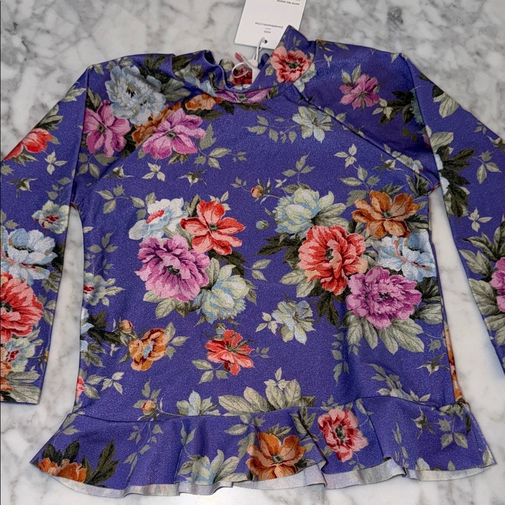 NWT Zimmermann Purple Floral Ruffle Rashguard Swim Top 2Y - Picture 4 of 10